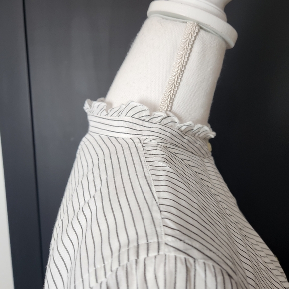 NWT Talbots Striped Ruffled Neck Roll Up Sleeve Button Up Shirt Size PS - Picture 5 of 10